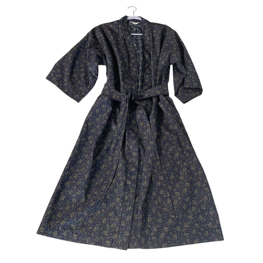 Christian Dior Monsieur Paisley Print Navy Blue Robe One Size Belted Lightweight
